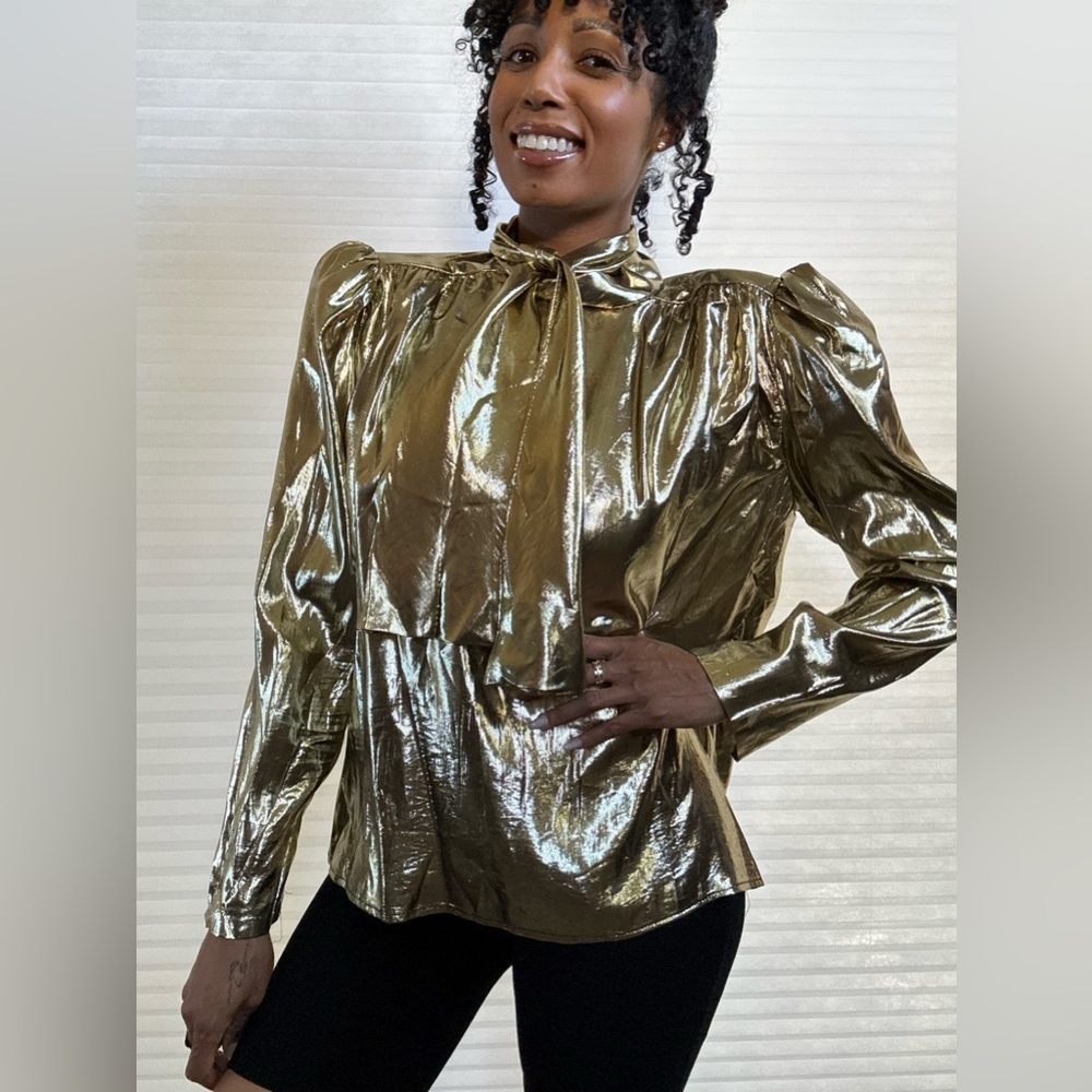 Vintage 1970s–80s Gold Lamé Blouse by Partique New York